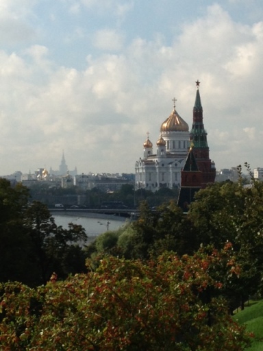 Moscow on a sunny, blue-skied, short-sleeve friendly fall day.